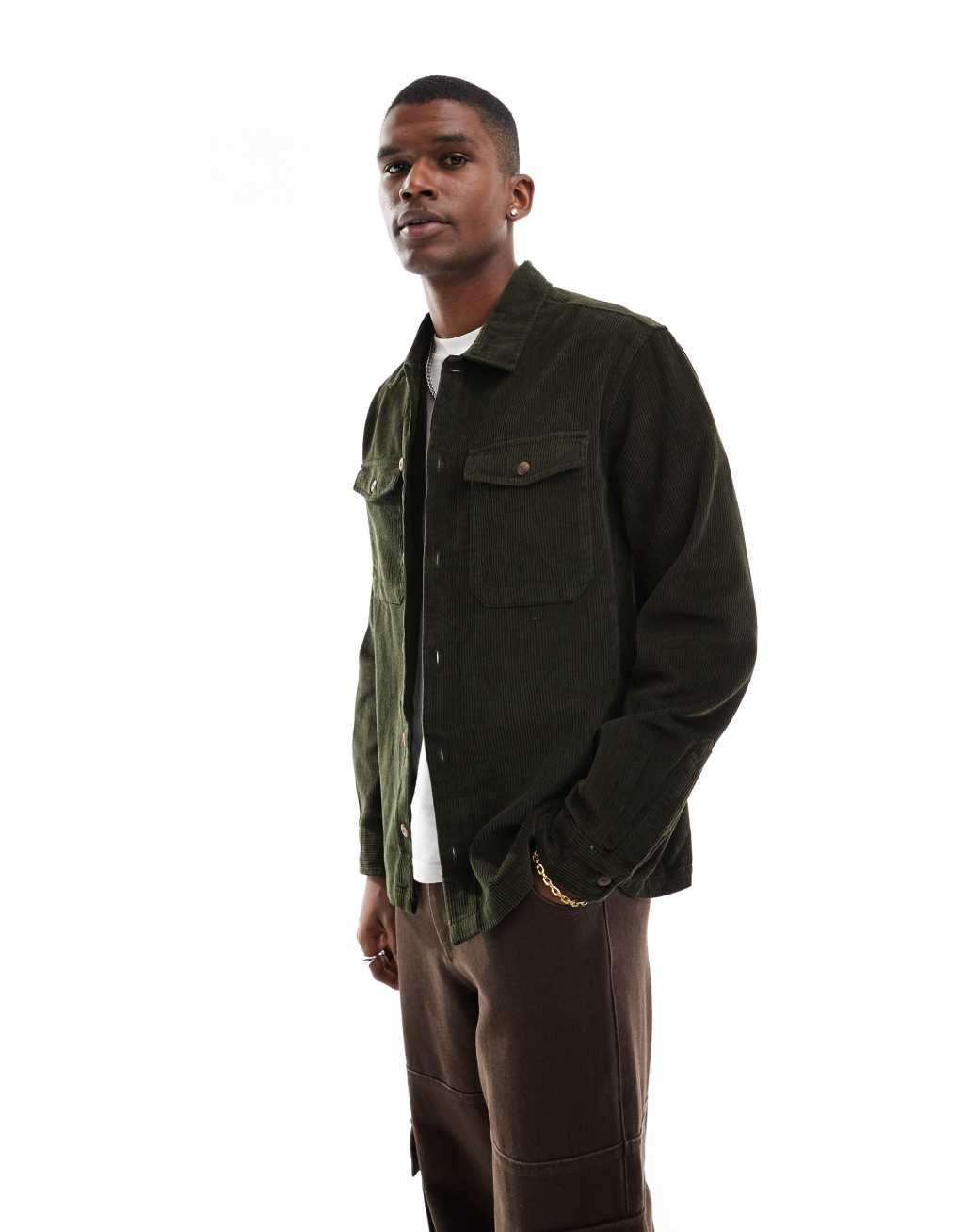 Jack & Jones oversized cord overshirt in khaki Product Image