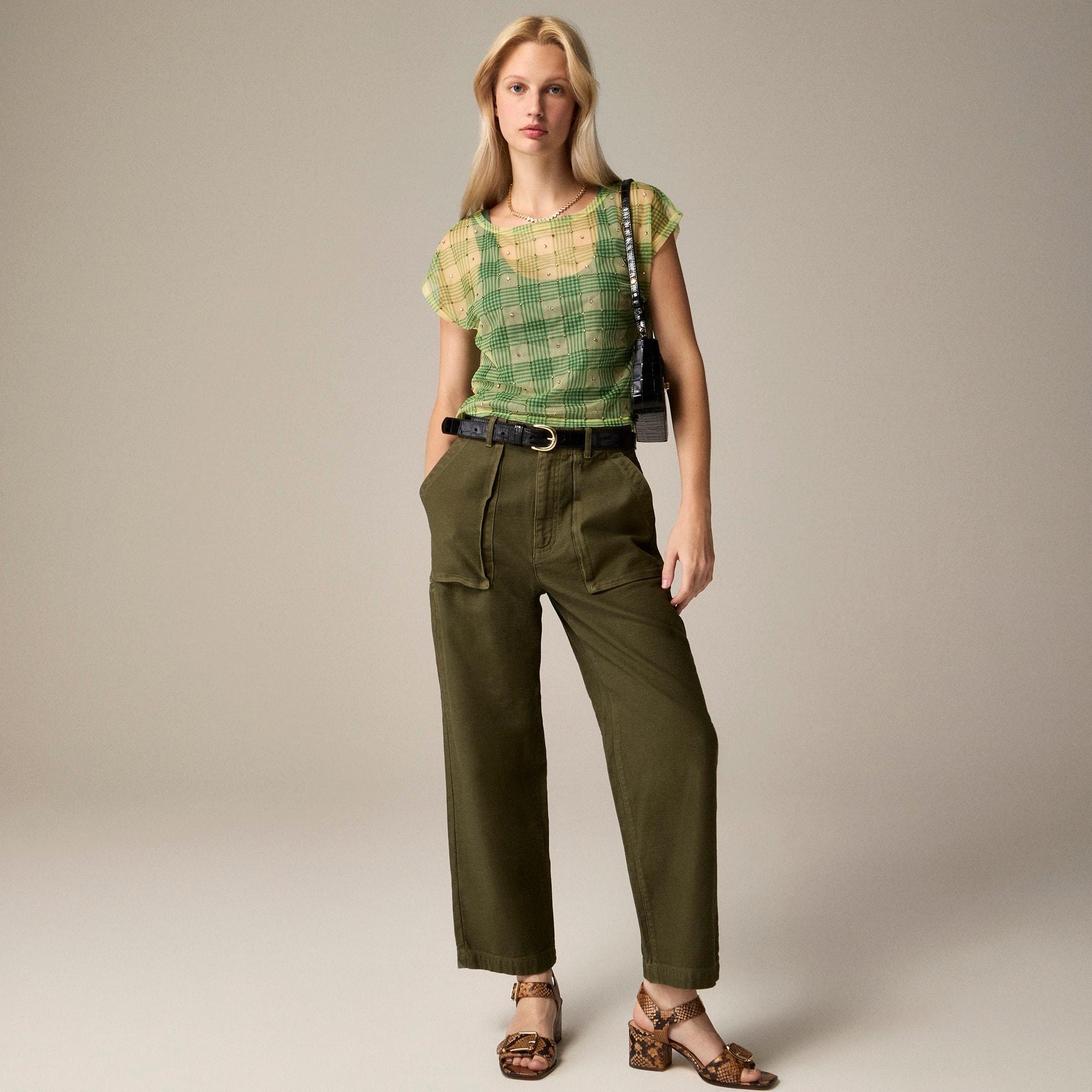 Wide-leg cargo pant in sateen cotton Product Image