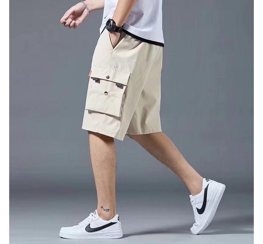 Mid Rise Plain Cargo Shorts Product Image