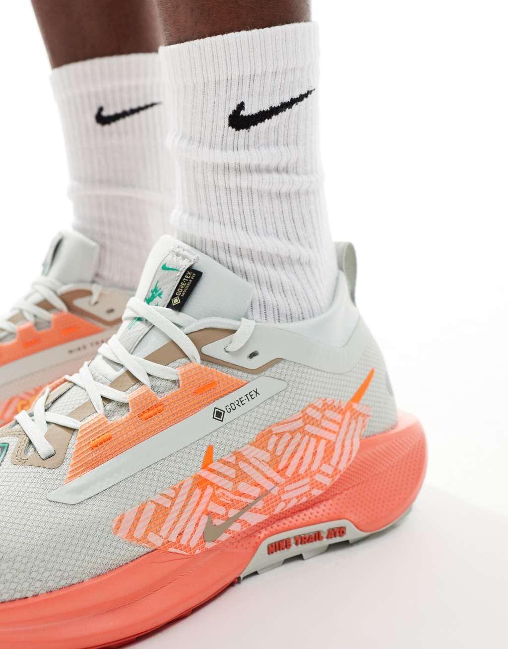 Nike Running Pegasus Trail 5 GORE-TEX sneakers in light gray and orange Product Image