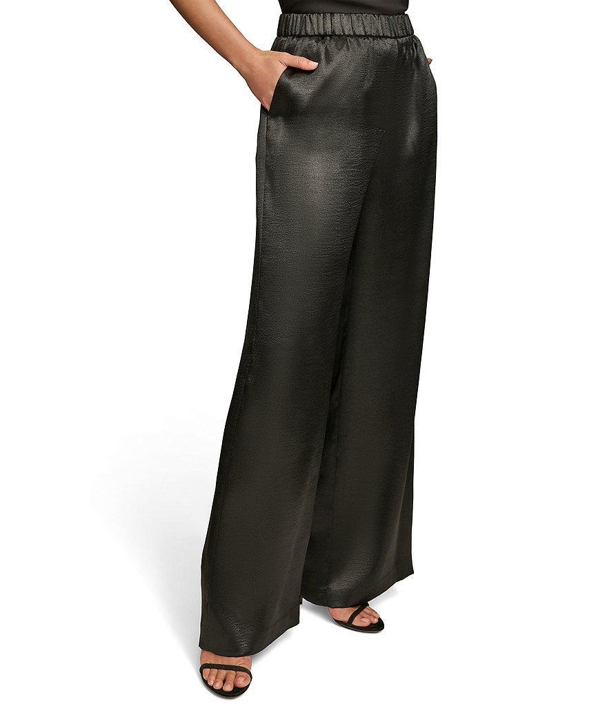 Donna Karan Satin Wide Leg Pull-On Single Pleat Front Pants Product Image