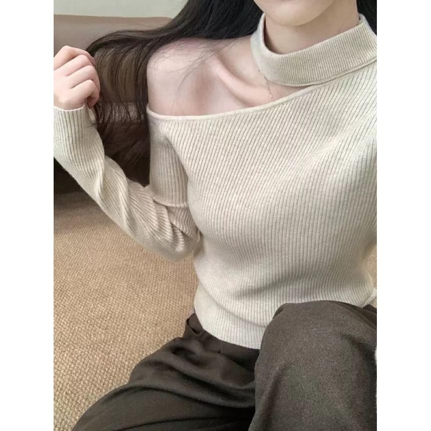 One-Shoulder Plain Sweater Product Image