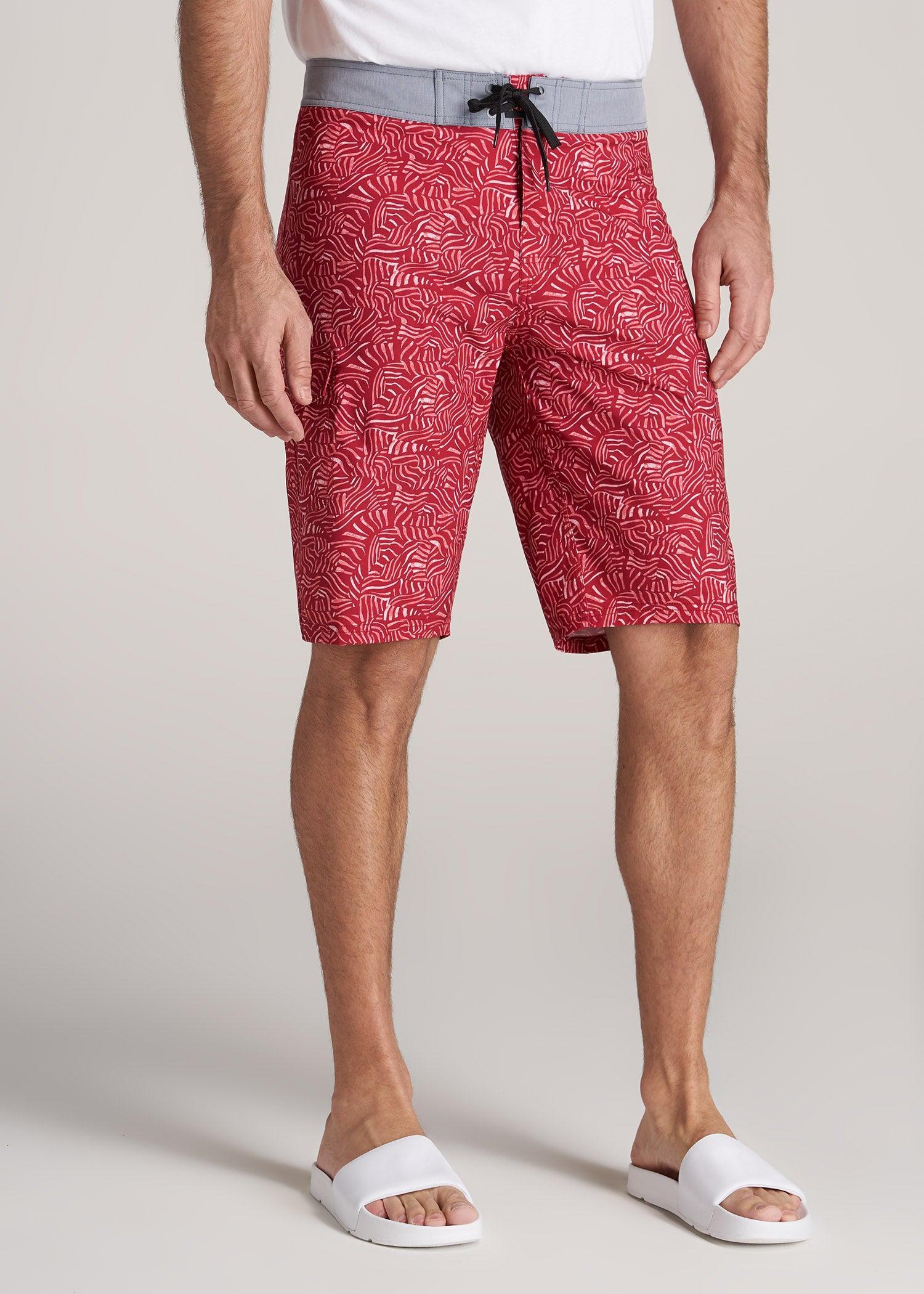 Tall Board Shorts for Men in Red Abstract Male Product Image