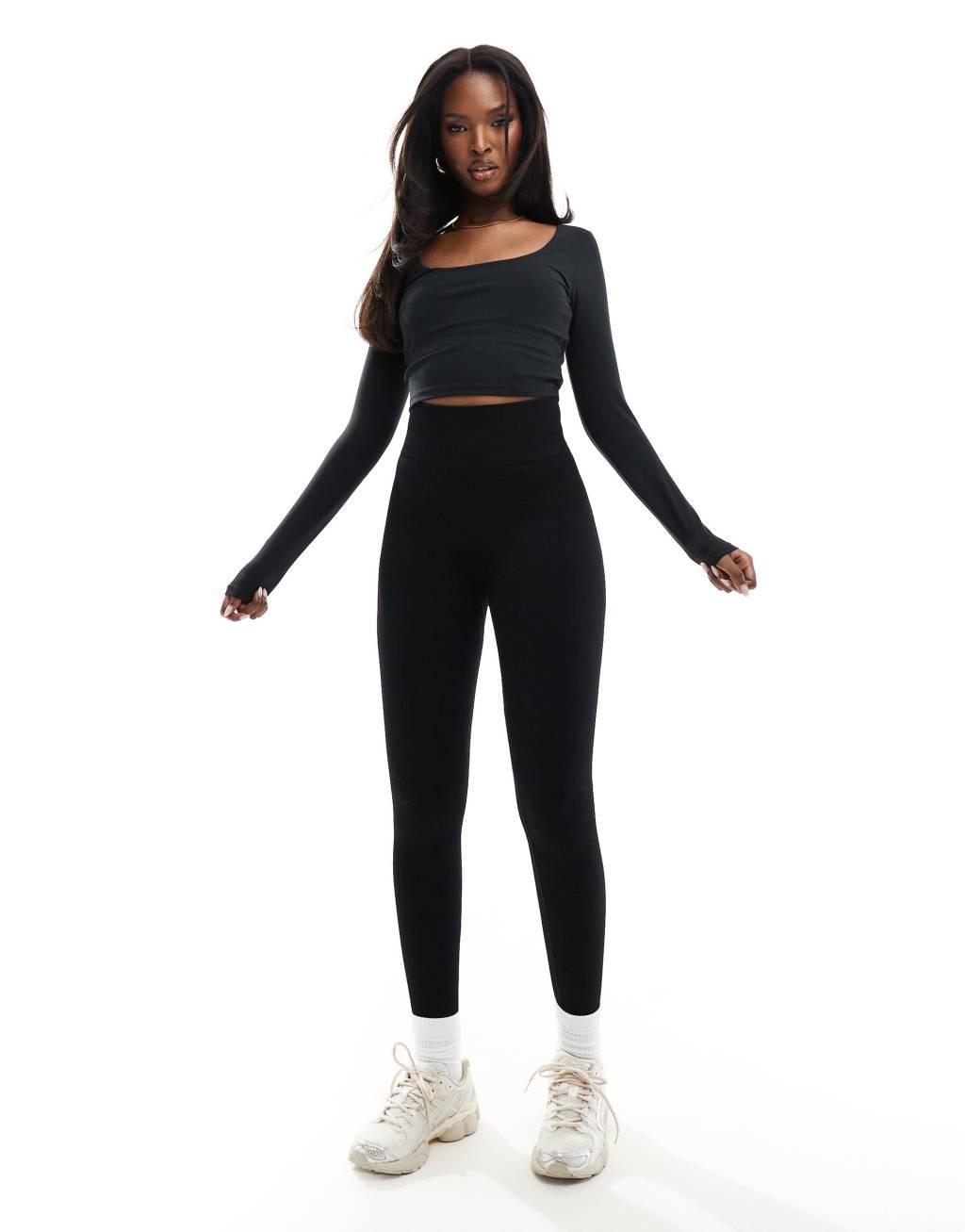 ASOS 4505 square neck long sleeve top with inner bra in soft touch fabric Product Image