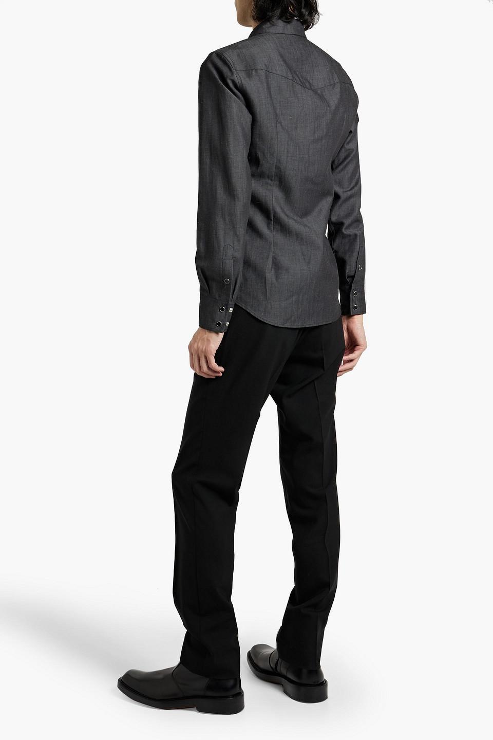 Slim-fit Wool And Linen-blend Shirt In Anthracite Product Image