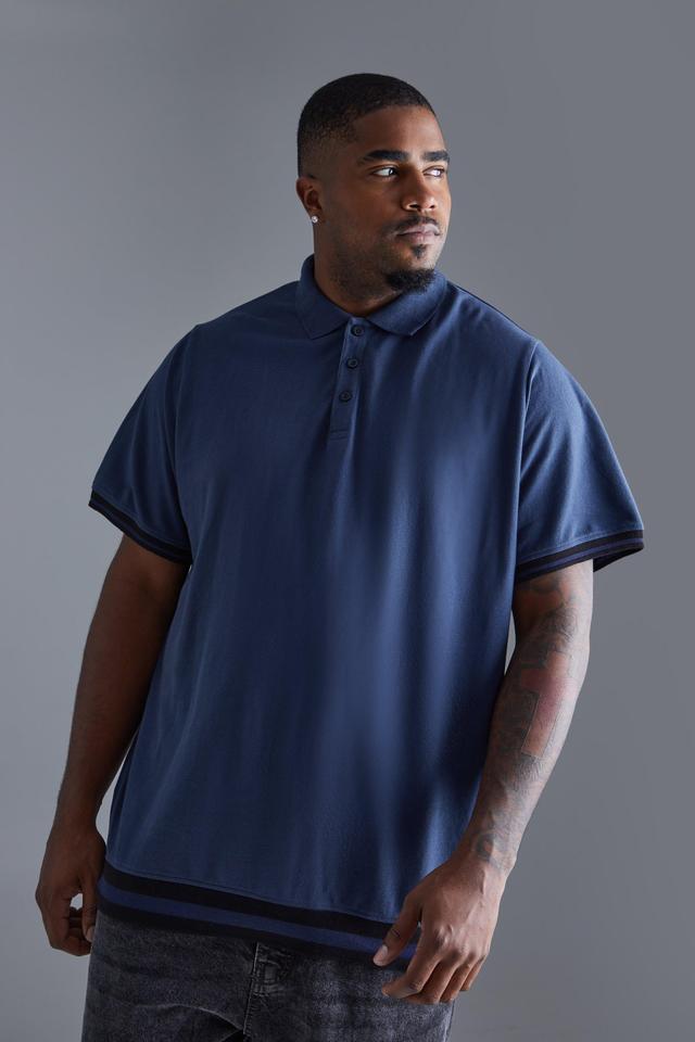 Taped Pique Polo | boohooMAN USA Product Image