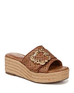 Sam Edelman Celia Raffia Embellished Buckle Detail Platform Wedge Espadrille Slide Sandals Product Image