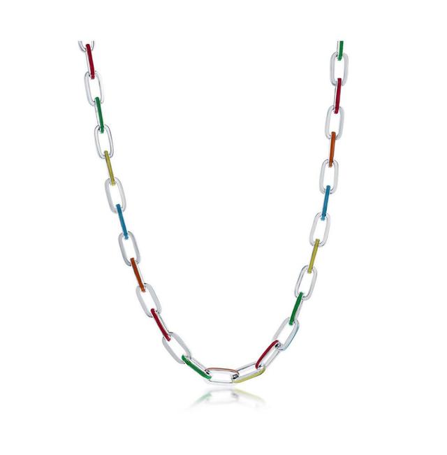 Argento Bella Sterling Silver Multi-Color Enamel Paperclip Chain Necklace, Womens Two Tone Product Image