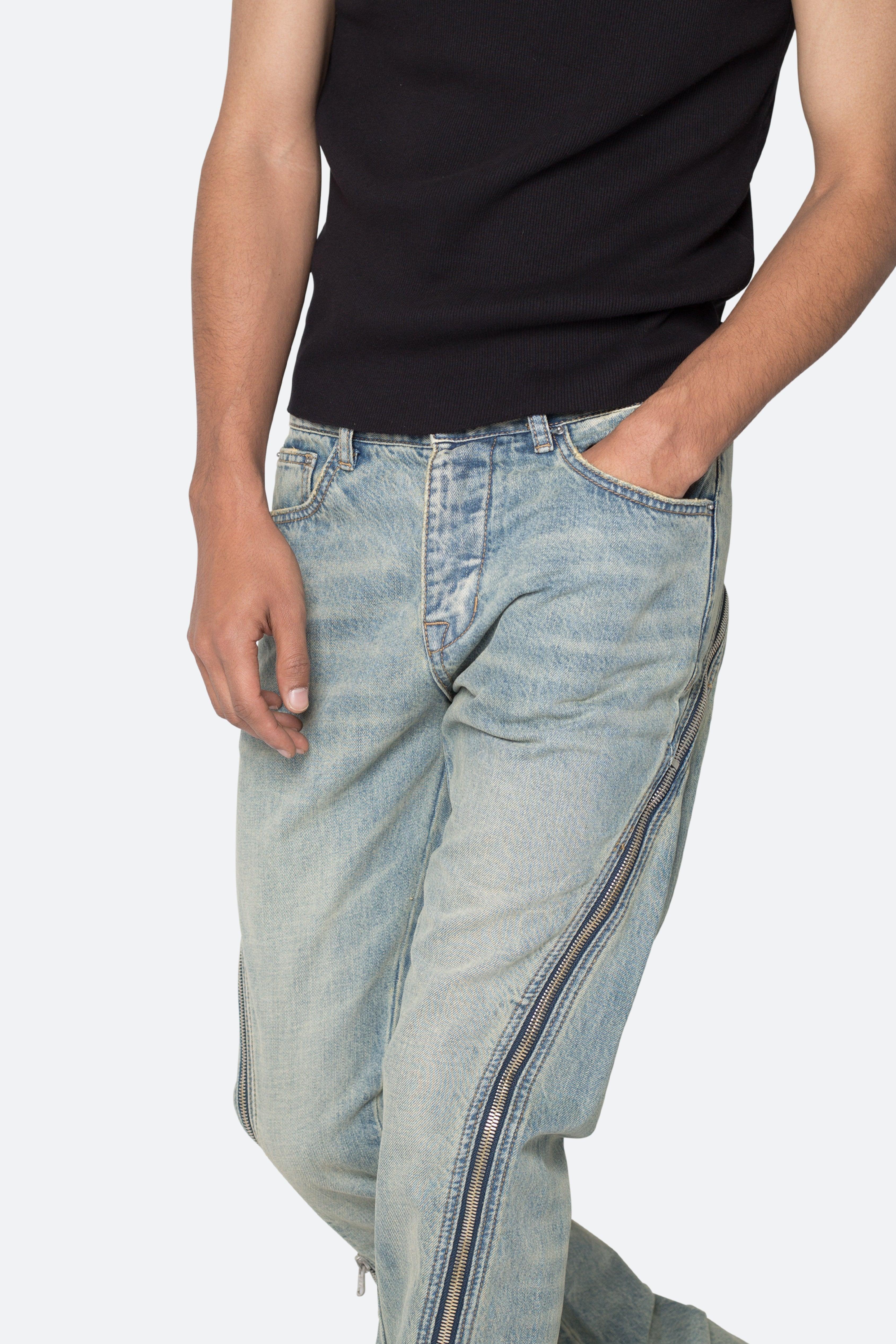 D519 Zipper Flare Denim - Vintage Blue Product Image