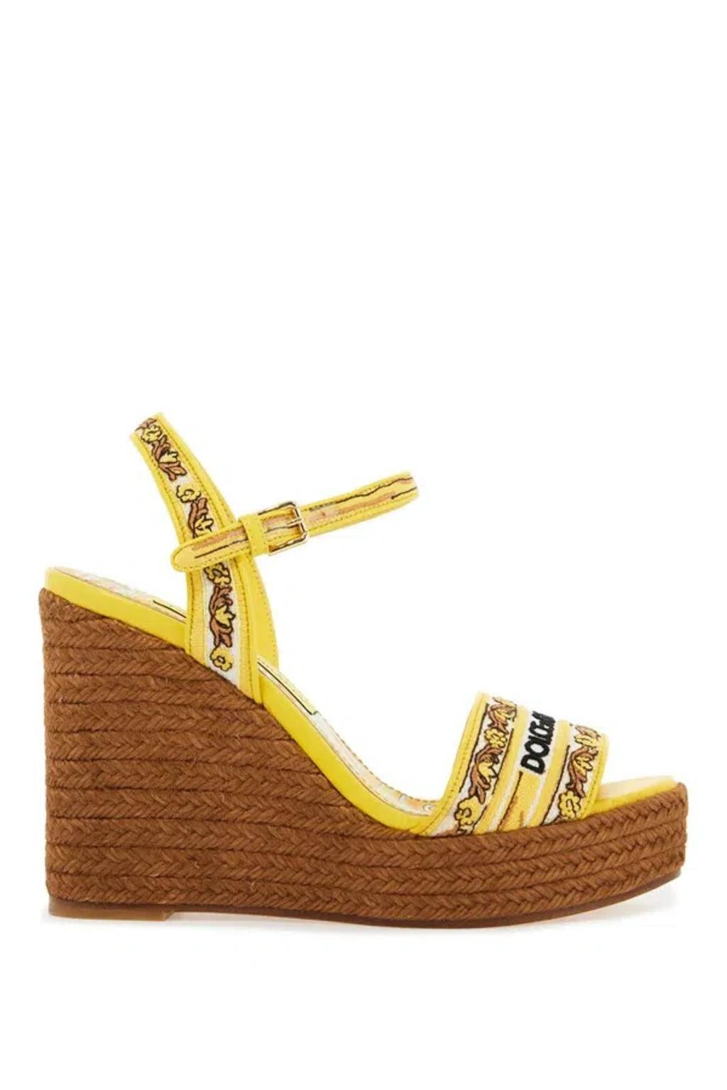 DOLCE & GABBANA Embroidered-logo Wedge Sandals In Yellow Product Image