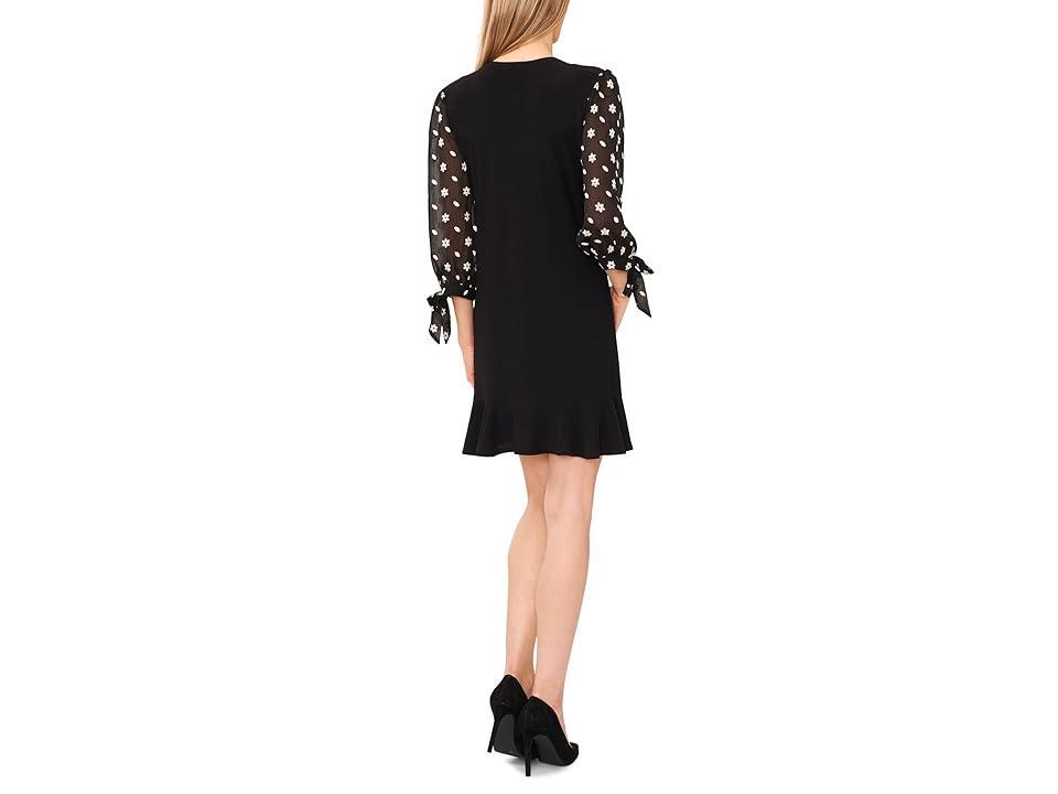 CeCe Womens Long Sleeve Mixed-Media Tie-Sleeve Dress Product Image