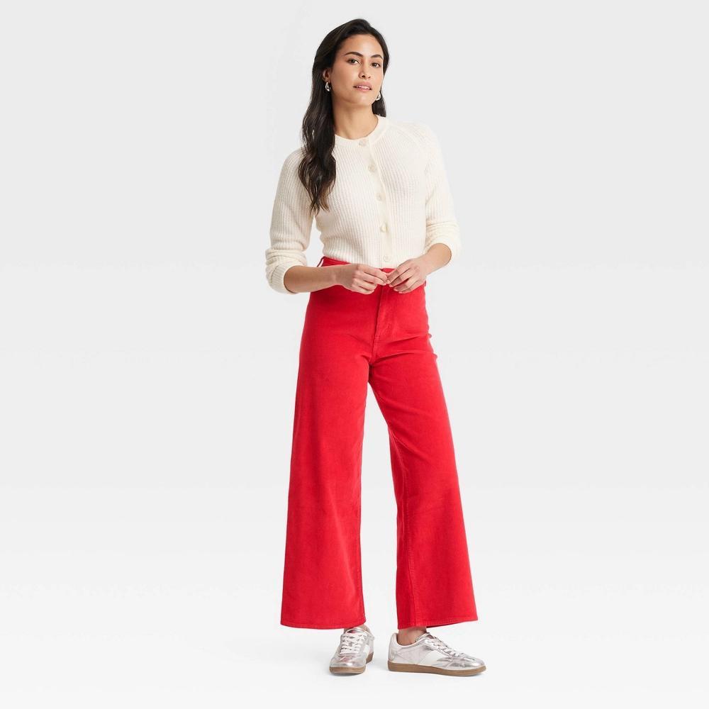 Women's High-Rise Corduroy Sailor Wide Leg Ankle Jeans - Universal Thread™ Red 2 Product Image