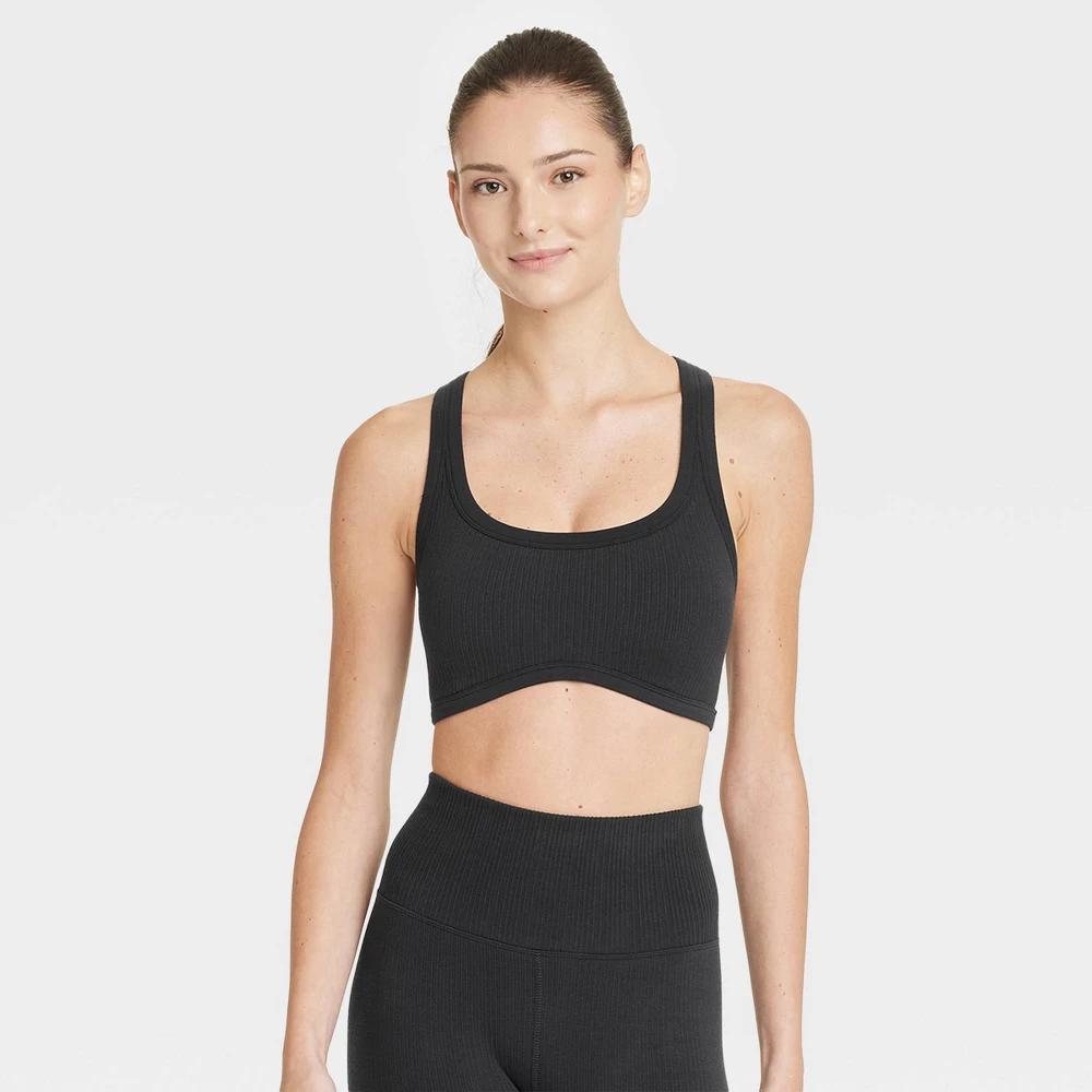 Womens Seamless Light Support Rib Racerback Sports Bra - All In Motion Black XL Product Image