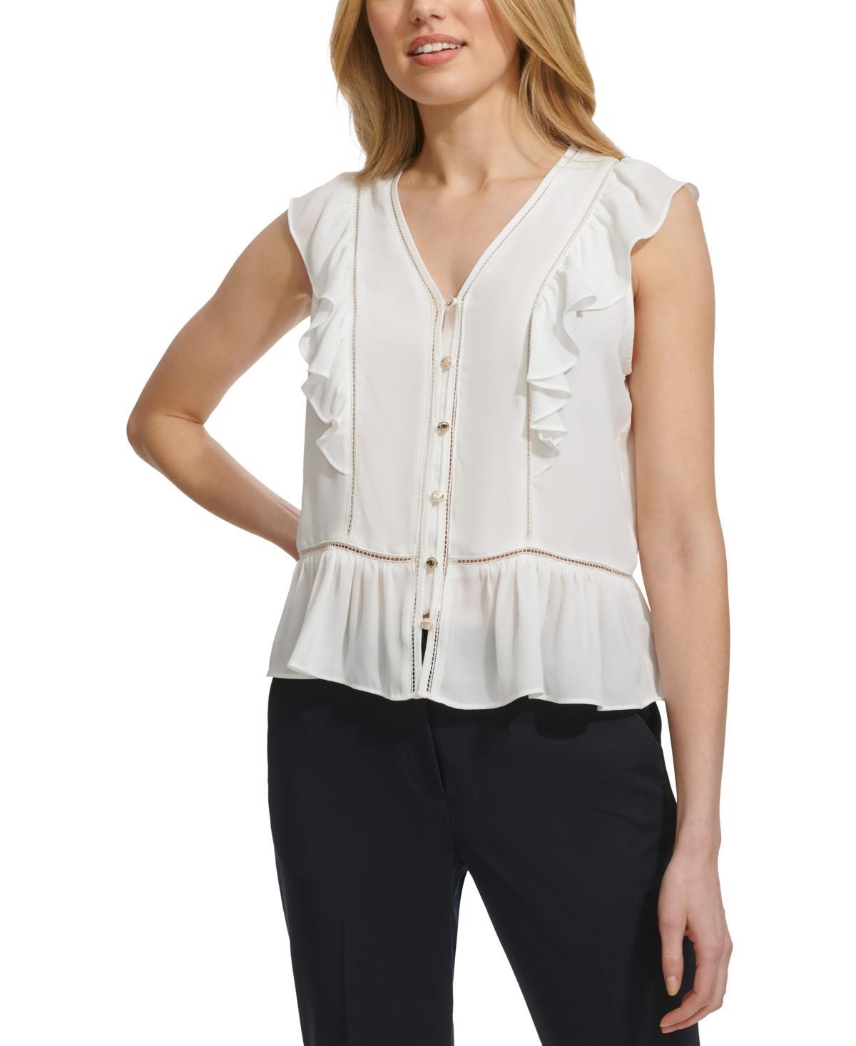 Tommy Hilfiger Womens Ruffled Ladder-Trim Blouse Product Image