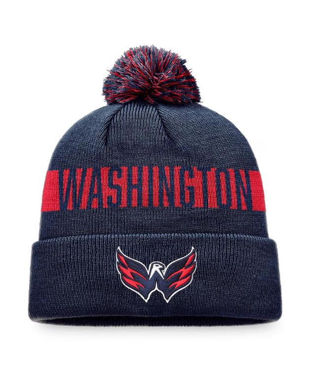 Mens Fanatics Navy Washington Capitals Fundamental Patch Cuffed Knit Hat with Pom Product Image