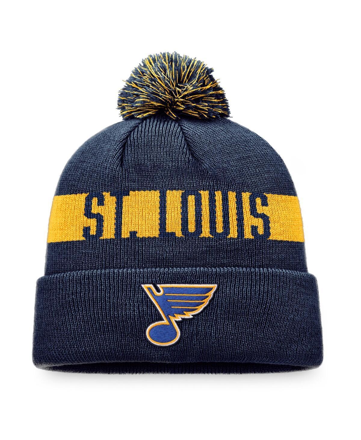 Mens Fanatics Navy St. Louis Blues Fundamental Patch Cuffed Knit Hat with Pom Product Image