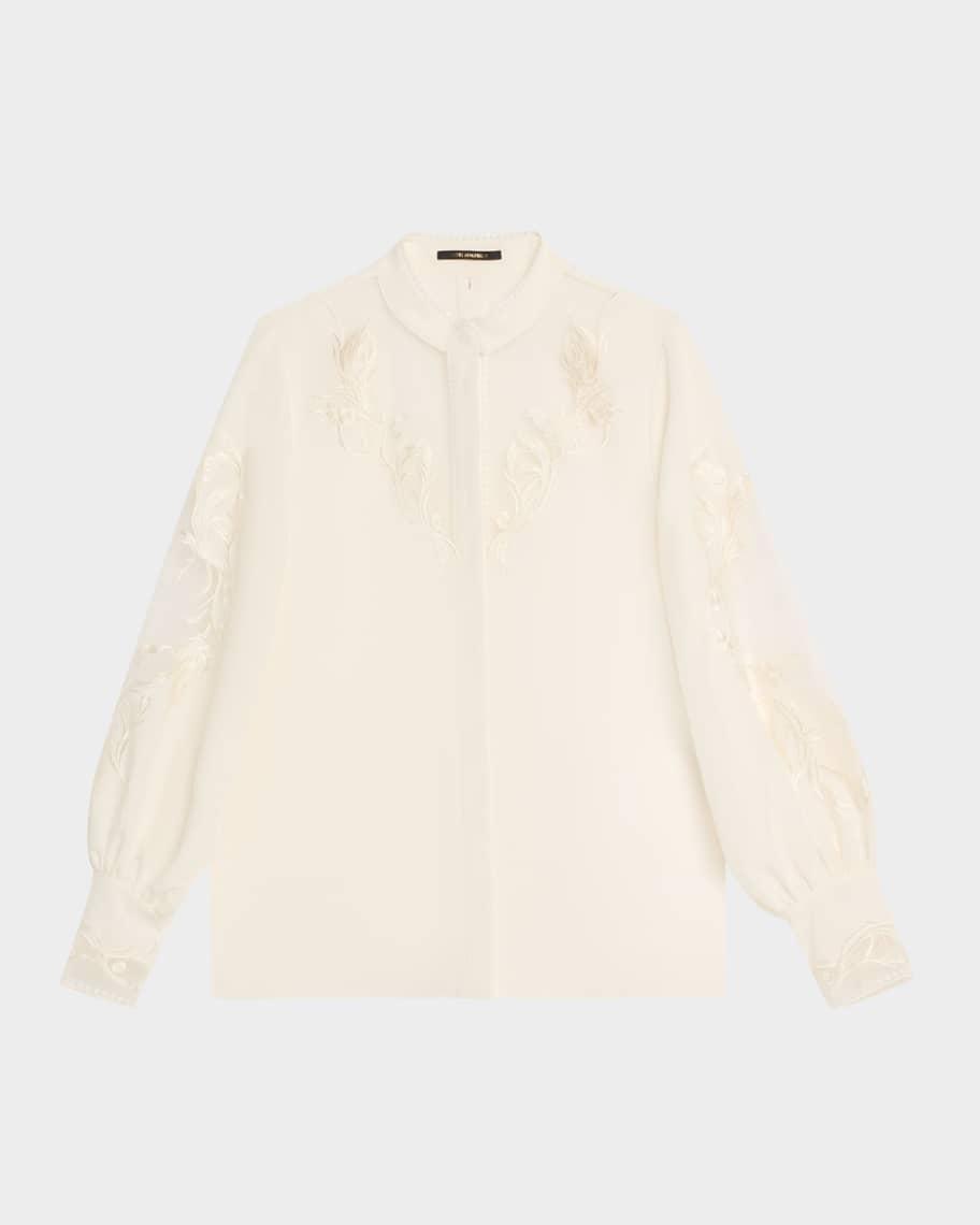 Angela Embroidered Sheer-Inset Blouse Product Image