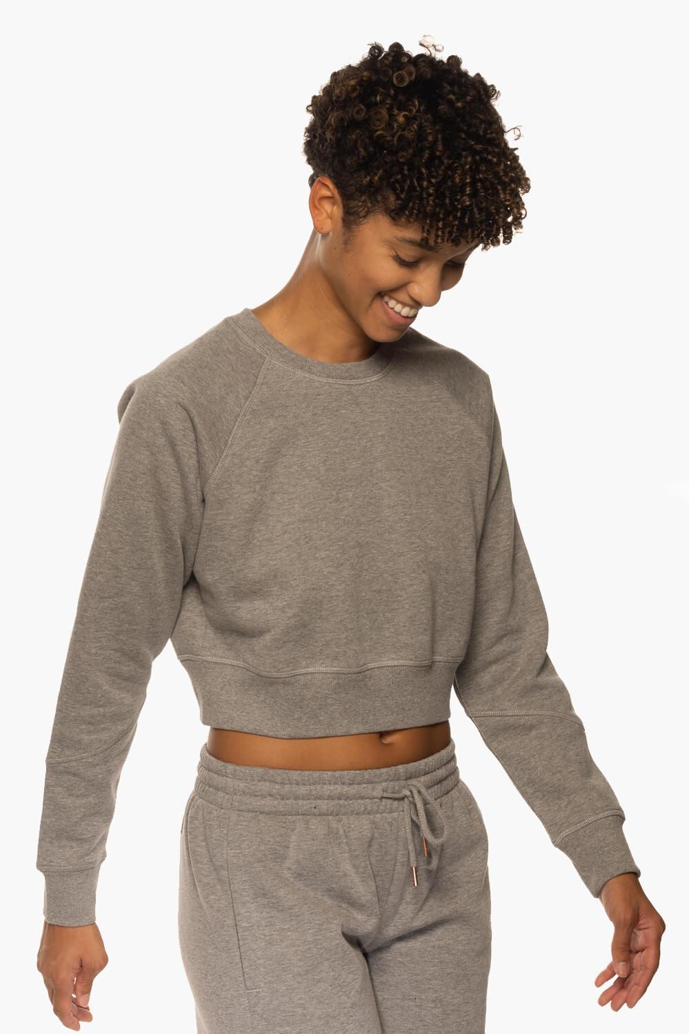 Brynn Cropped Fleece Crewneck - Heather Grey Product Image