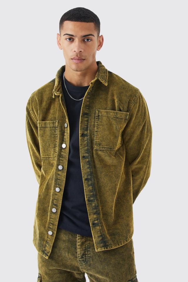 Acid Wash Corduroy Overshirt | boohooMAN USA Product Image