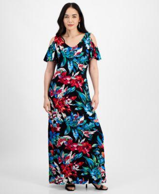 Petite Floral Cold-Shoulder Maxi Dress Product Image