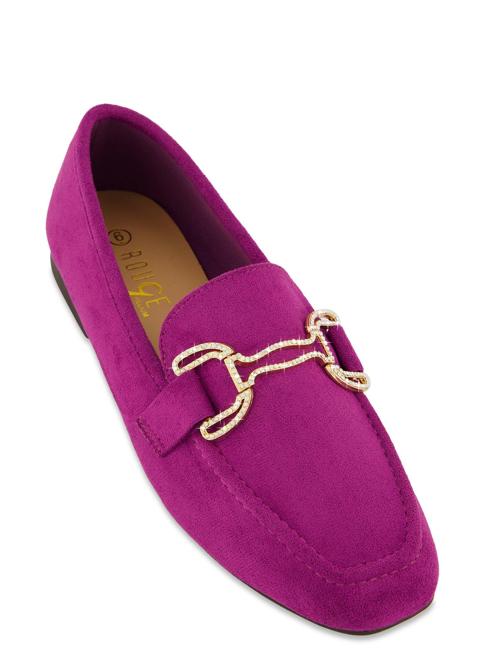 Womens Faux Suede Rhinestone Detail Loafers Product Image