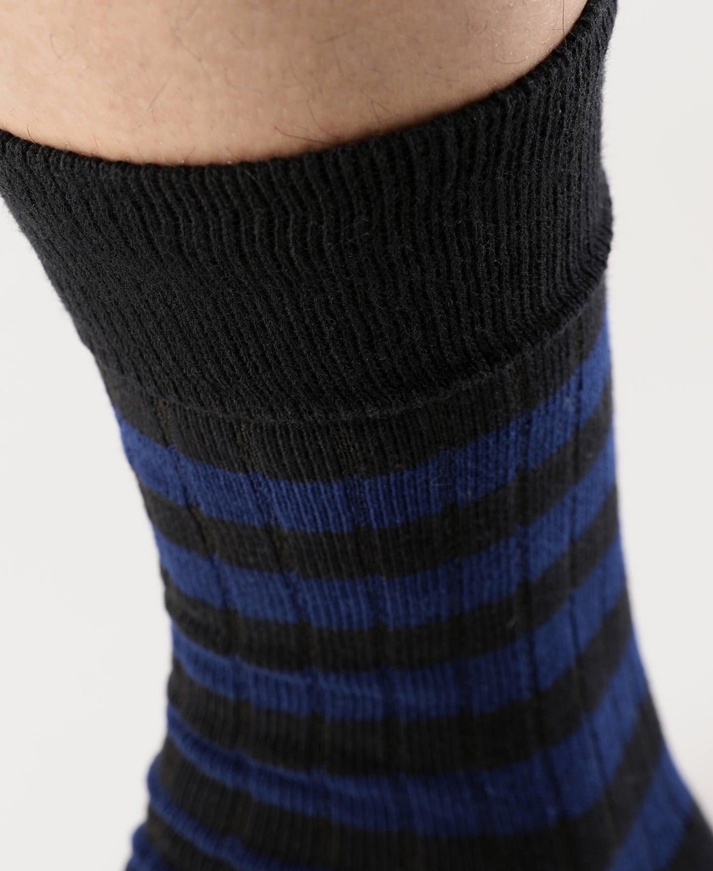 Retro Striped Cotton Socks - Black/Blue Product Image