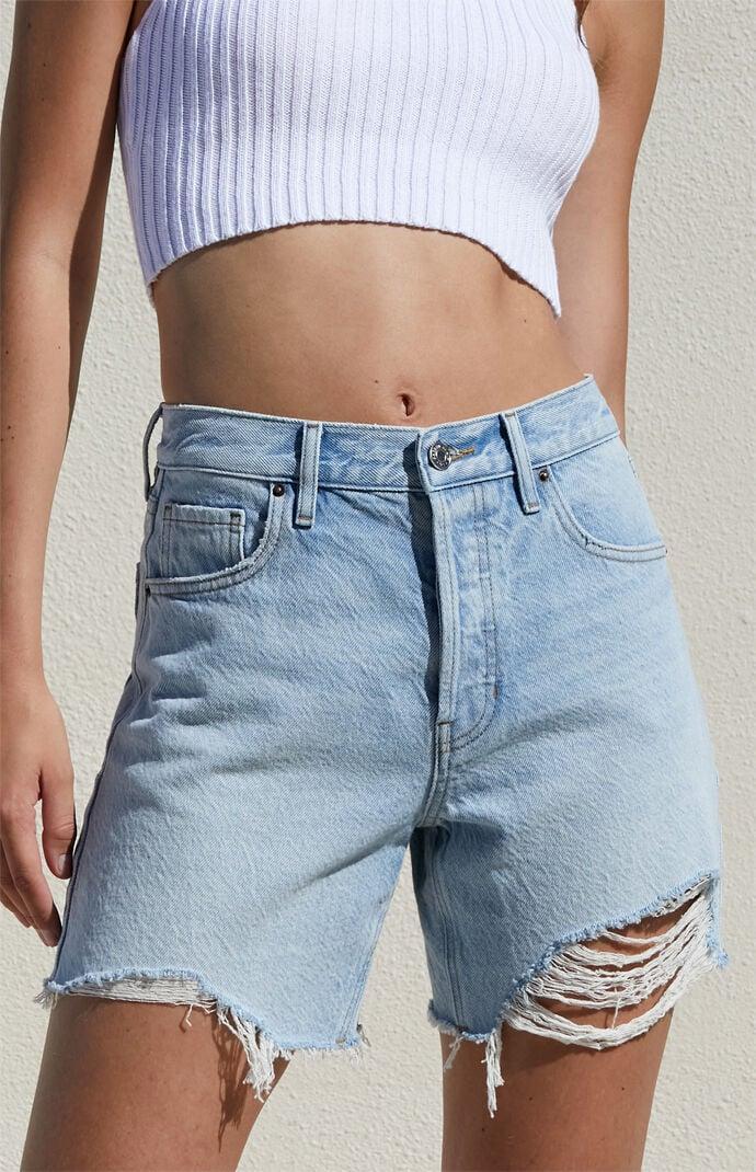 Women's Eco Light Indigo Ripped High Waisted Relaxed Jorts Product Image