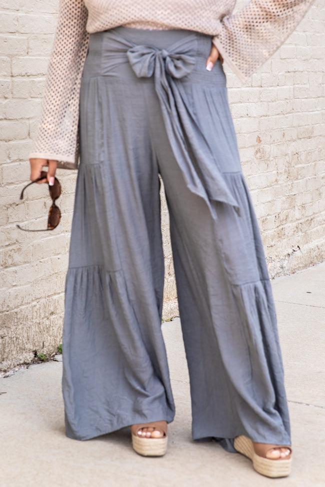 Watching The Sunrise Dark Grey Wide Leg Pants FINAL SALE Product Image