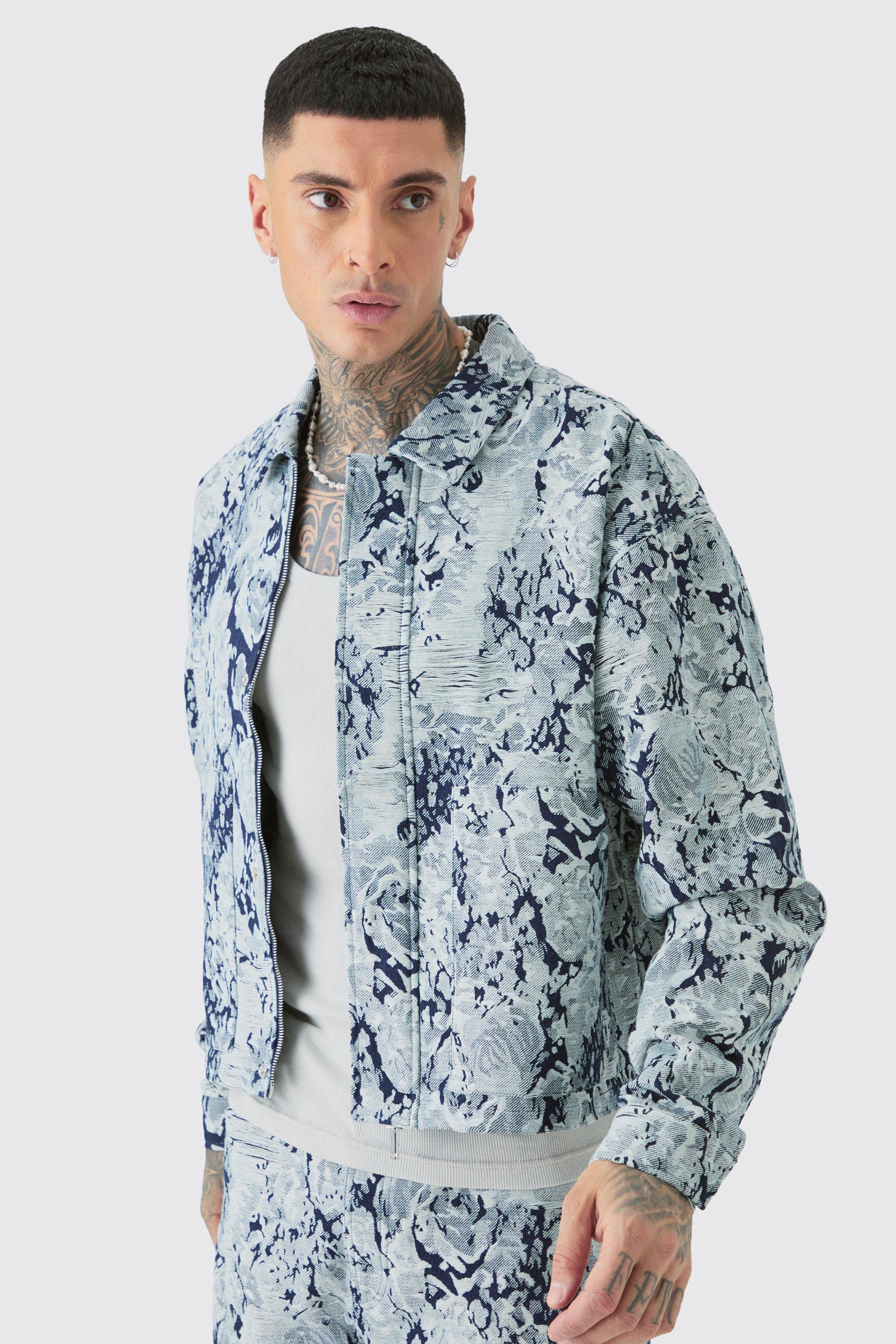 Tall Boxy Fit Fabric Interest Denim Jacket | boohooMAN USA Product Image