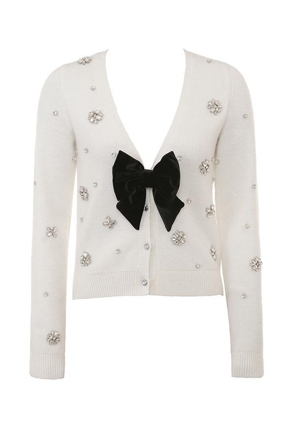 Beaubella Ivory Soft Mohair Embellished Cardigan Product Image