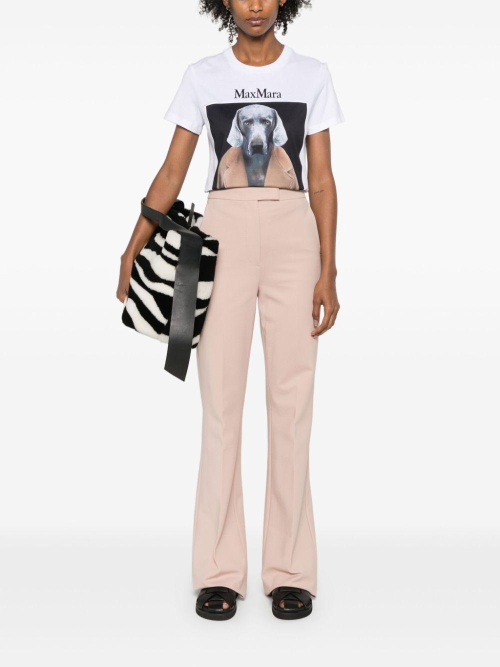 MAX MARA Dog-print Cotton T-shirt In White,dark Pink Product Image