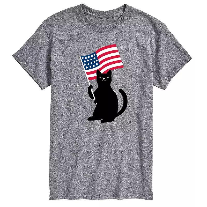 Mens Black Cat With Flag Graphic Tee Product Image