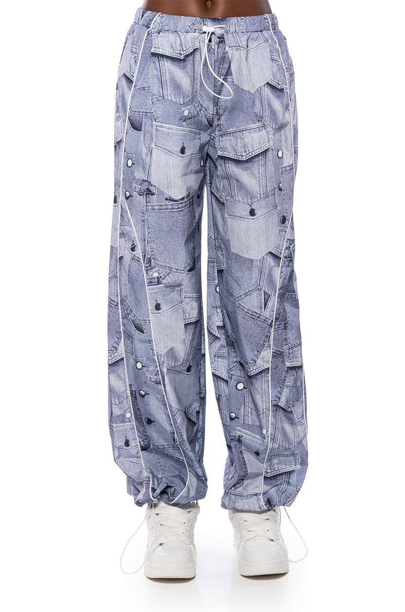 LOOK AGAIN DENIM GRAPHIC PARACHUTE PANT Product Image