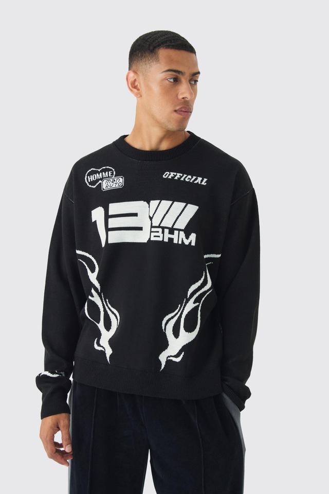 Oversized Boxy Moto Knitted Jumper | boohooMAN USA Product Image