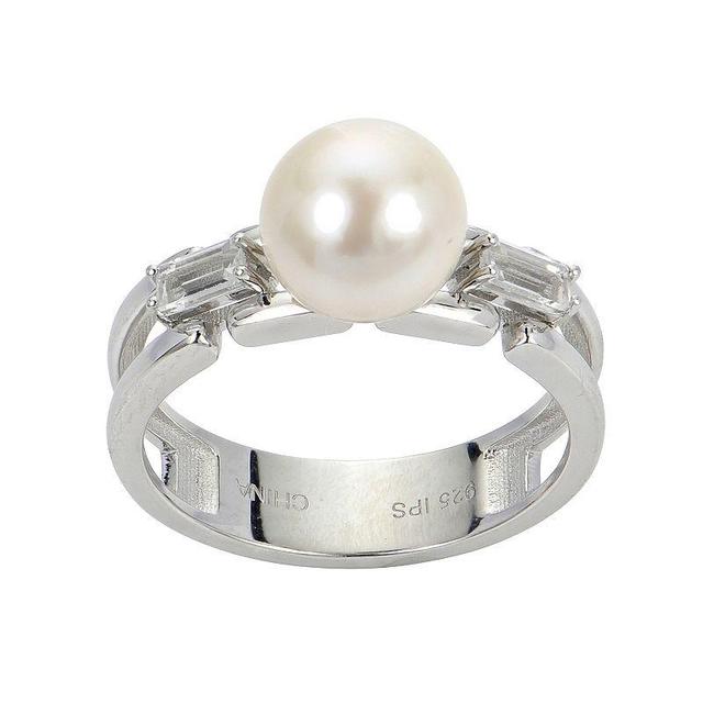 PearLustre by Imperial Sterling Silver Freshwater Cultured Pearl & White Topaz Ring, Womens Product Image