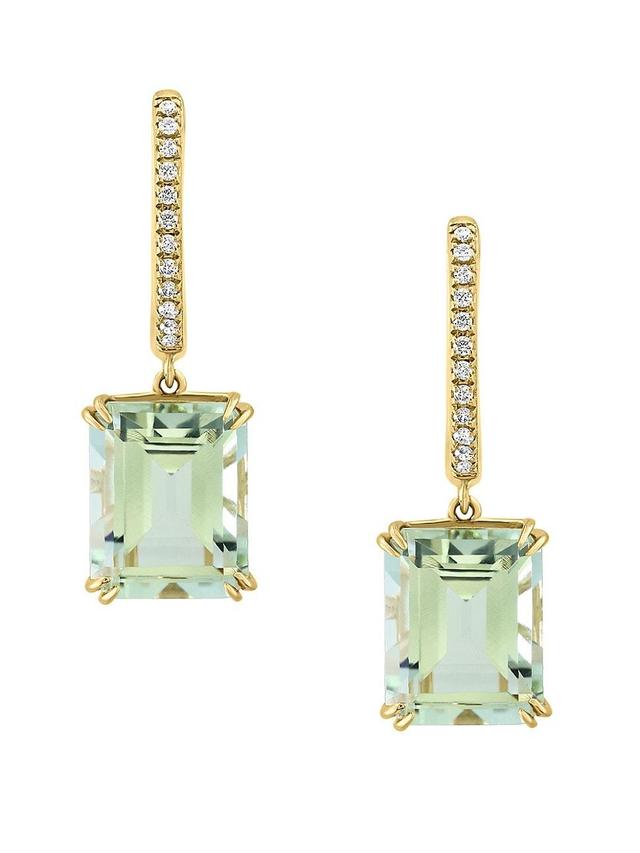 Womens 14K Yellow Gold, Green Amethyst & 0.09 TCW Diamond Drop Earrings Product Image