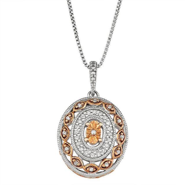 Two Tone Sterling Silver 1/6 Carat T.W. Diamond Oval Pendant Necklace, Womens Pink Tone Product Image