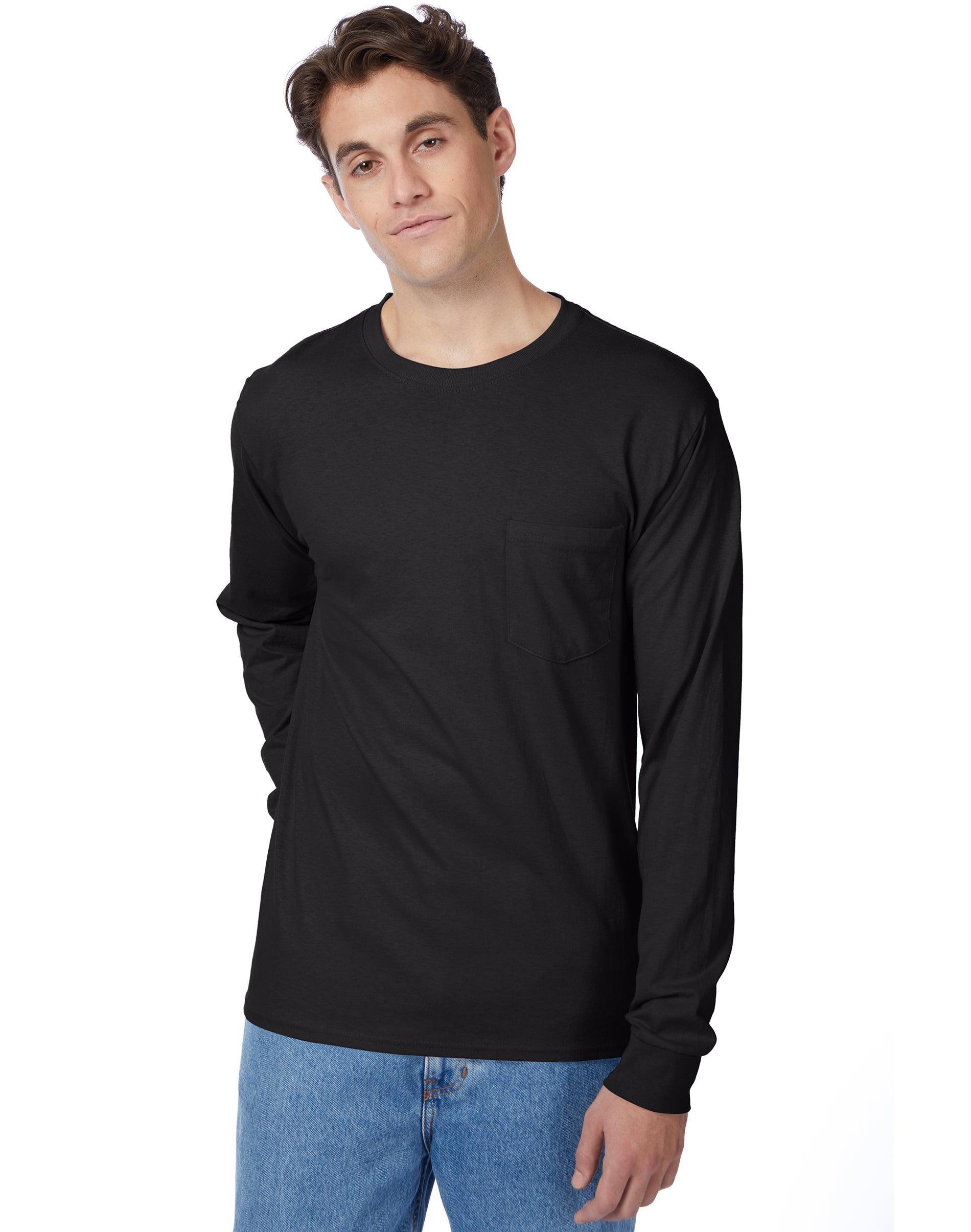 Hanes Essentials Mens Cotton Long Sleeve Pocket Tee White S Product Image