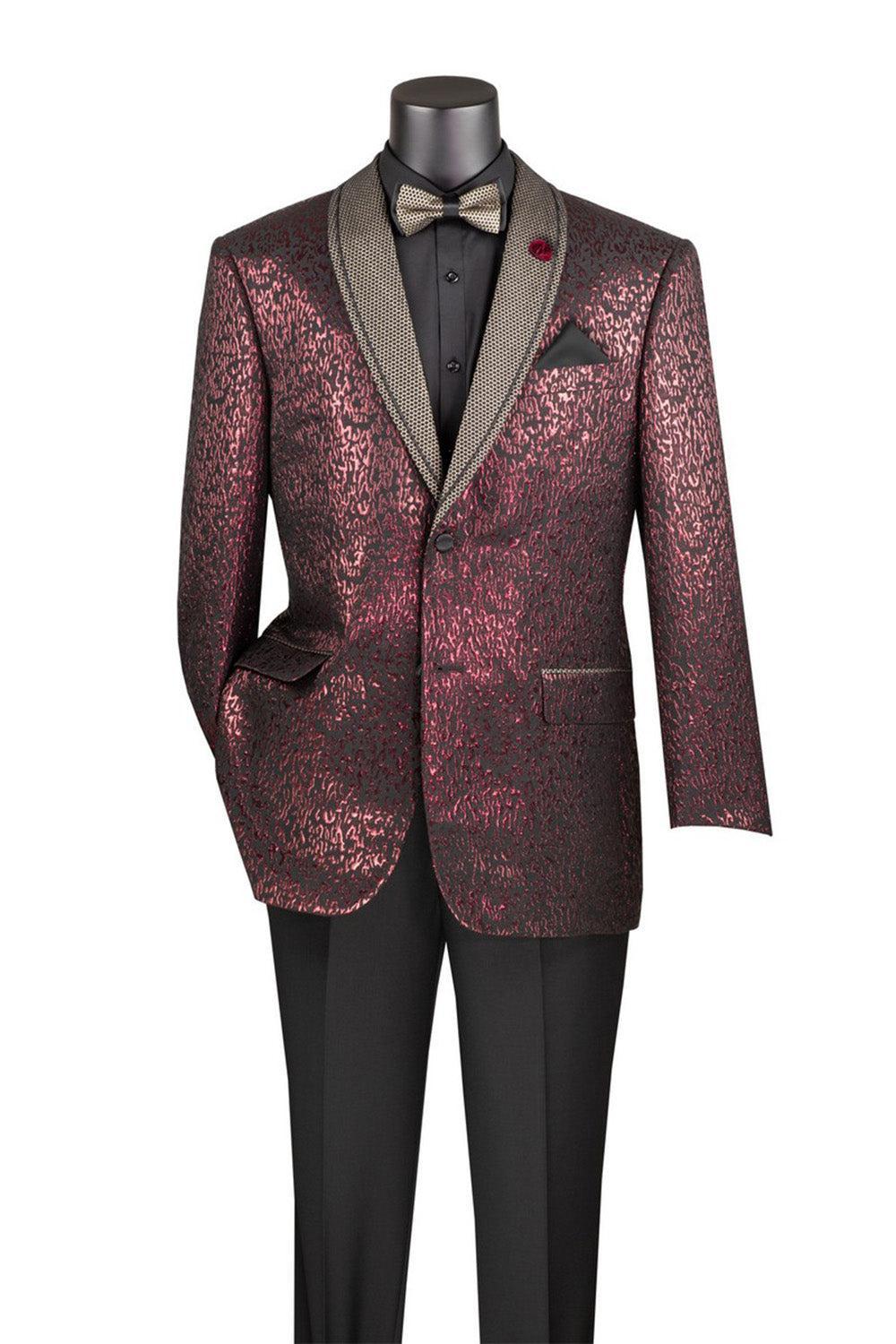 Burgundy Regular Fit Jacket with Dots Lapel and Matching Bow Tie Product Image