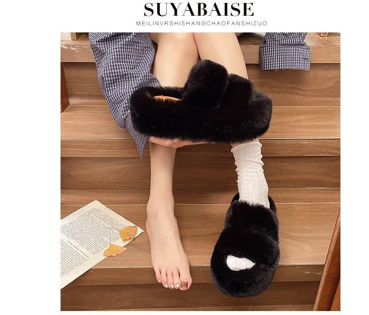 Platform Plain Fluffy Slide Sandals Product Image