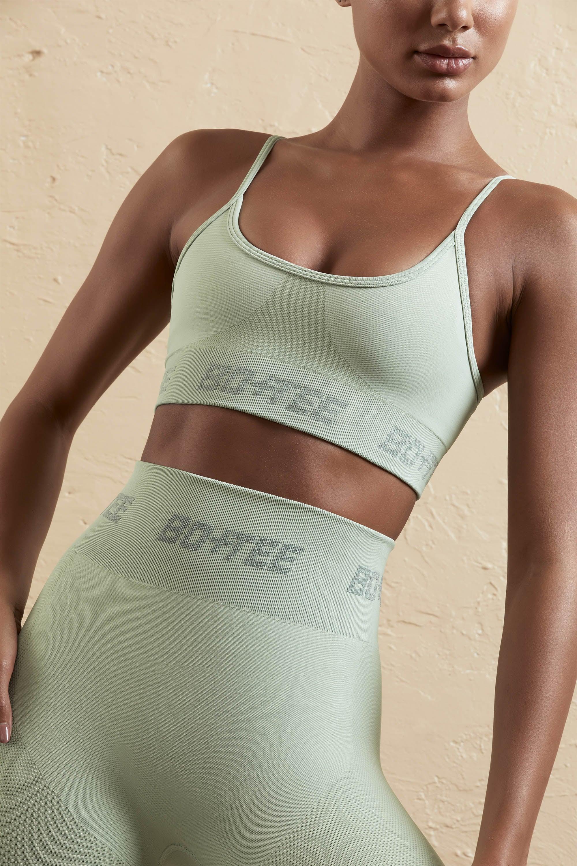 Curved Neckline Sports Bra in Sage Product Image