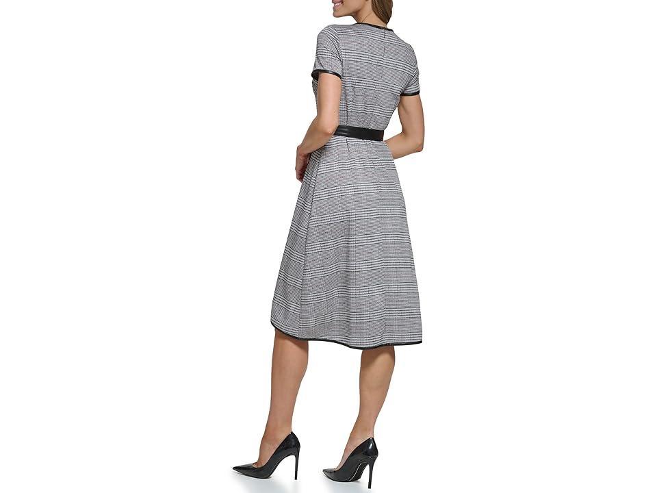 DKNY Plaid Midi with Leather Belt (Black/Maroon) Women's Clothing Product Image