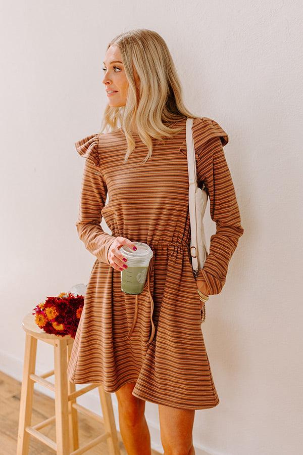 Harvest Harmony Stripe Mini Dress in Camel Product Image