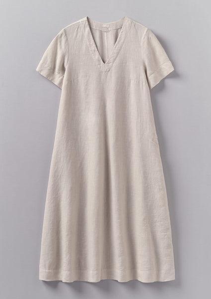 Garment Dyed Linen V-Neck Dress | Stone Product Image