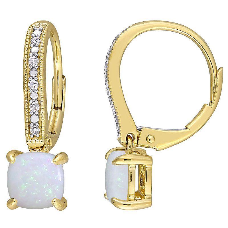 Stella Grace 10k Gold White Opal & Diamond Accent Leverback Earrings, Womens Product Image