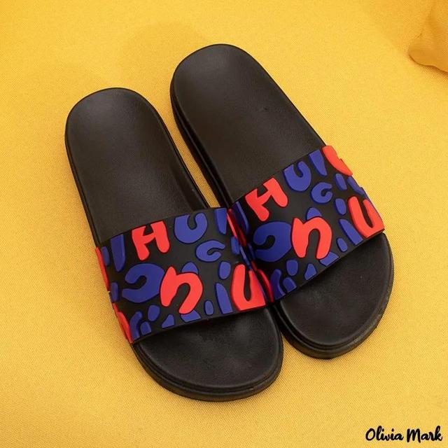 Olivia Mark – Thick bottom heightening slippers summer letters fashion outside color sandals raw slippers Product Image