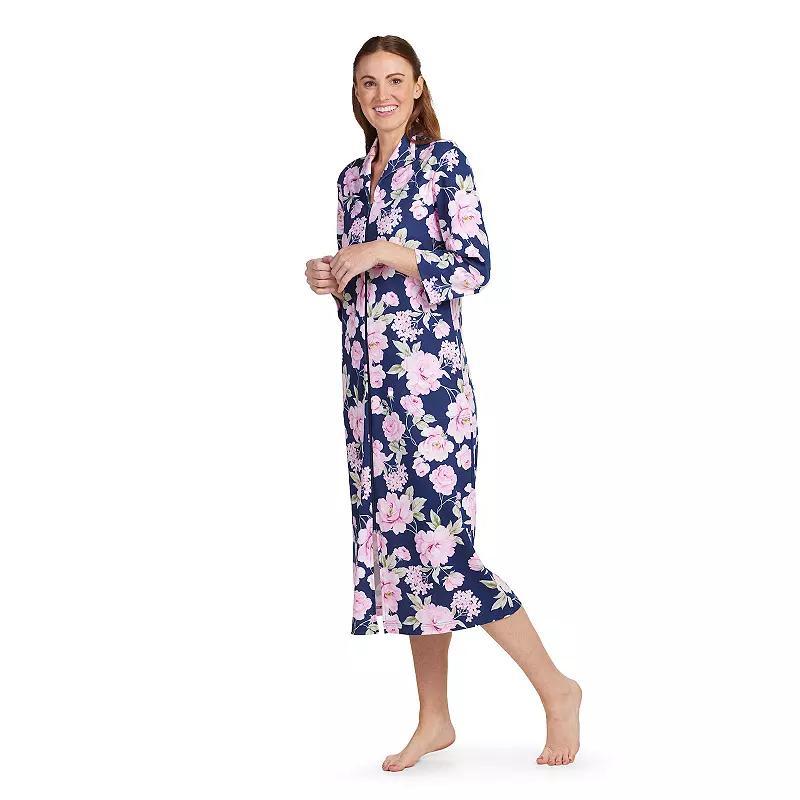 Petite Miss Elaine Essentials Interlock Knit Long Zip Robe, Womens Product Image