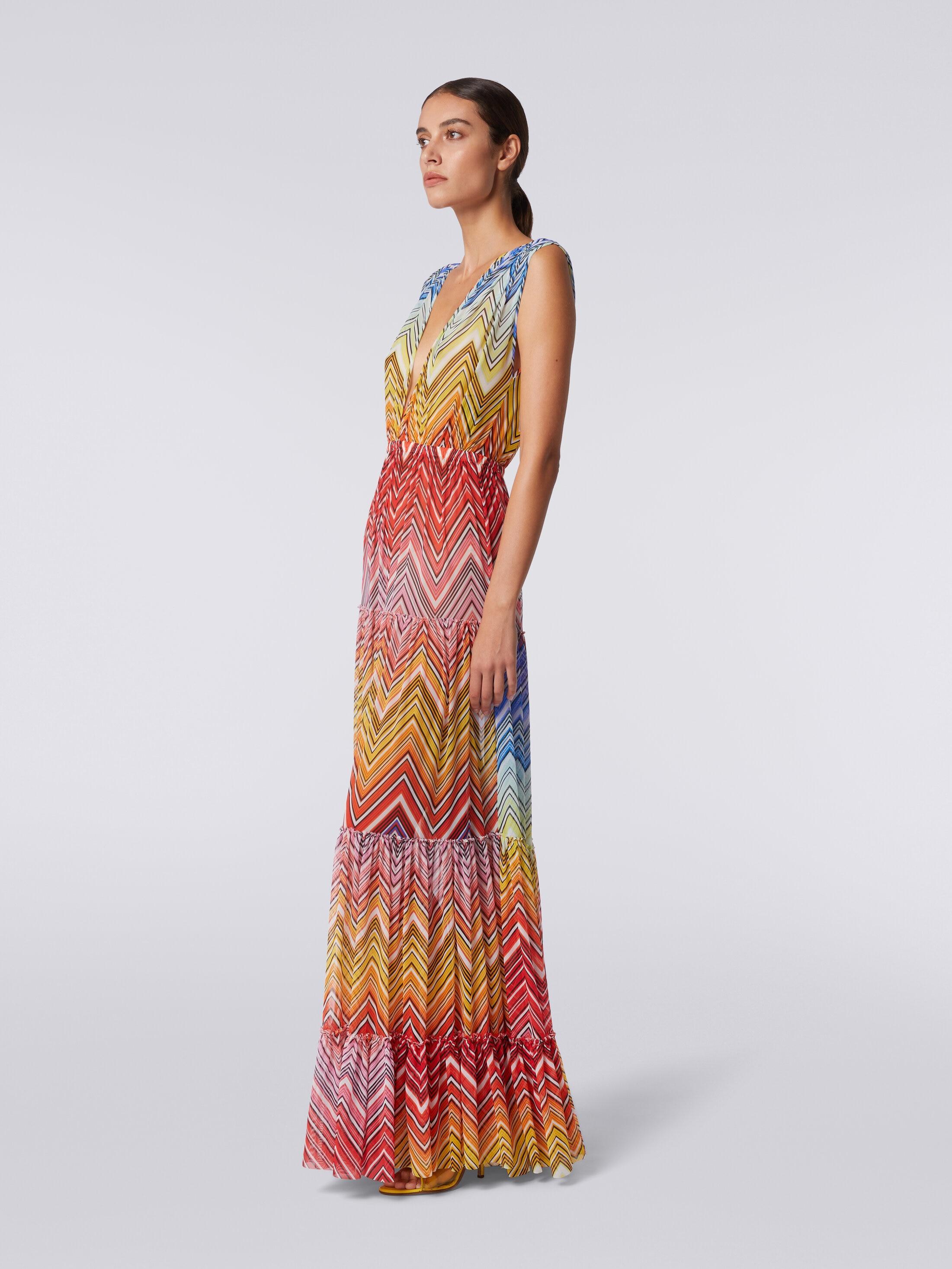 Long cover up dress in zigzag print tulle Product Image