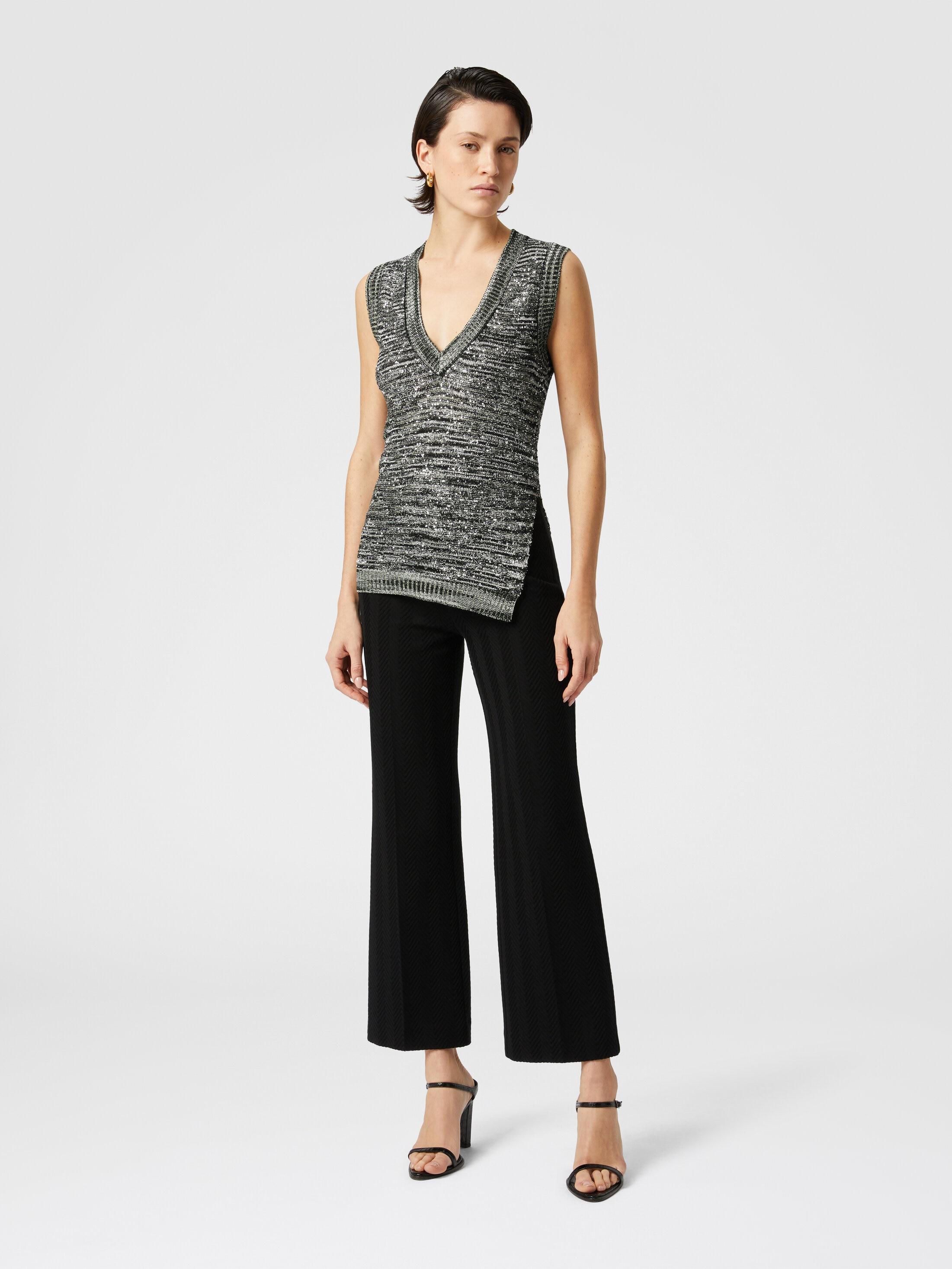 Sleeveless top in slub knit with sequins and V-neck Product Image