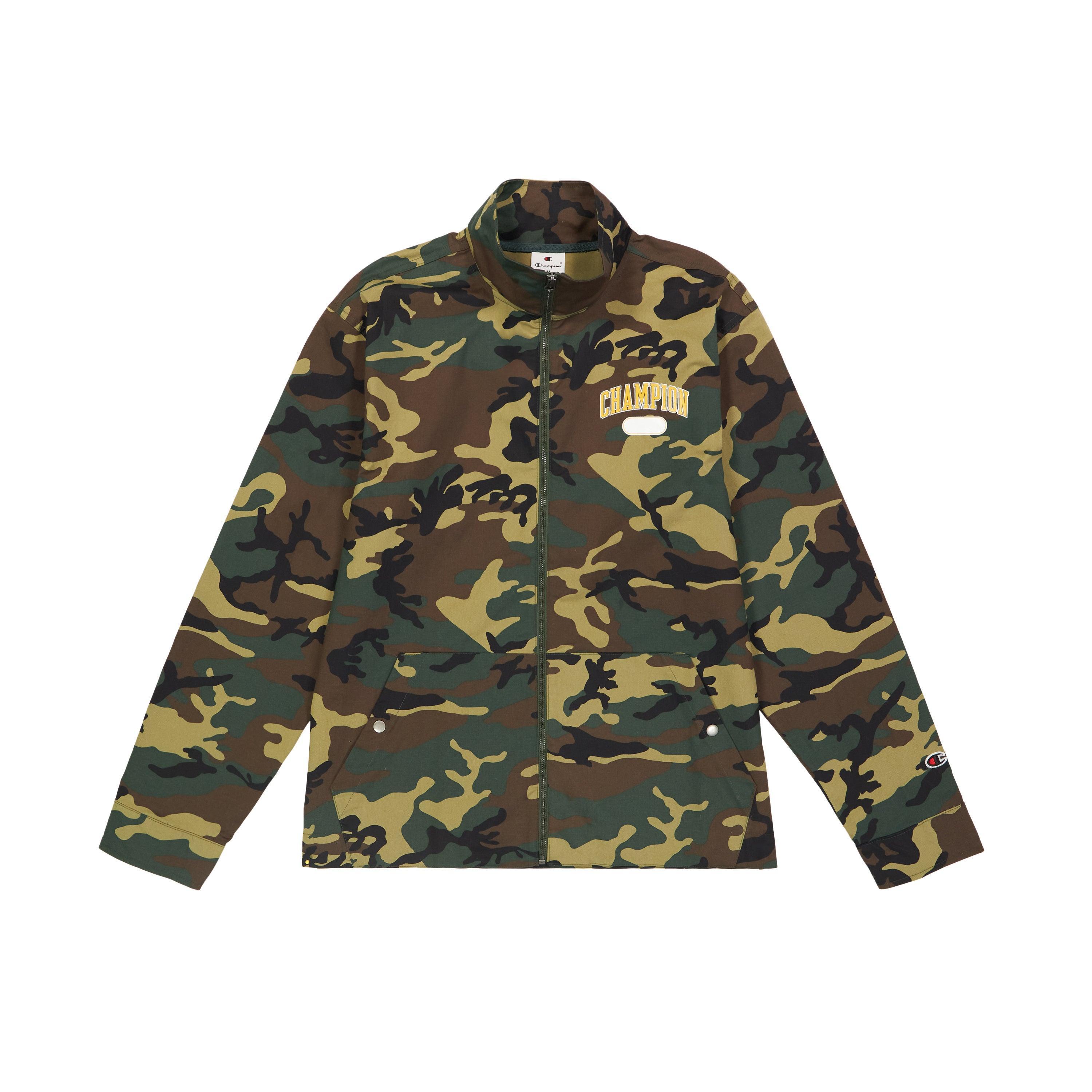 Mens Cotton Twill Jacket, Arched Champion Patch Woodland Camo Ground Green 2XL Product Image